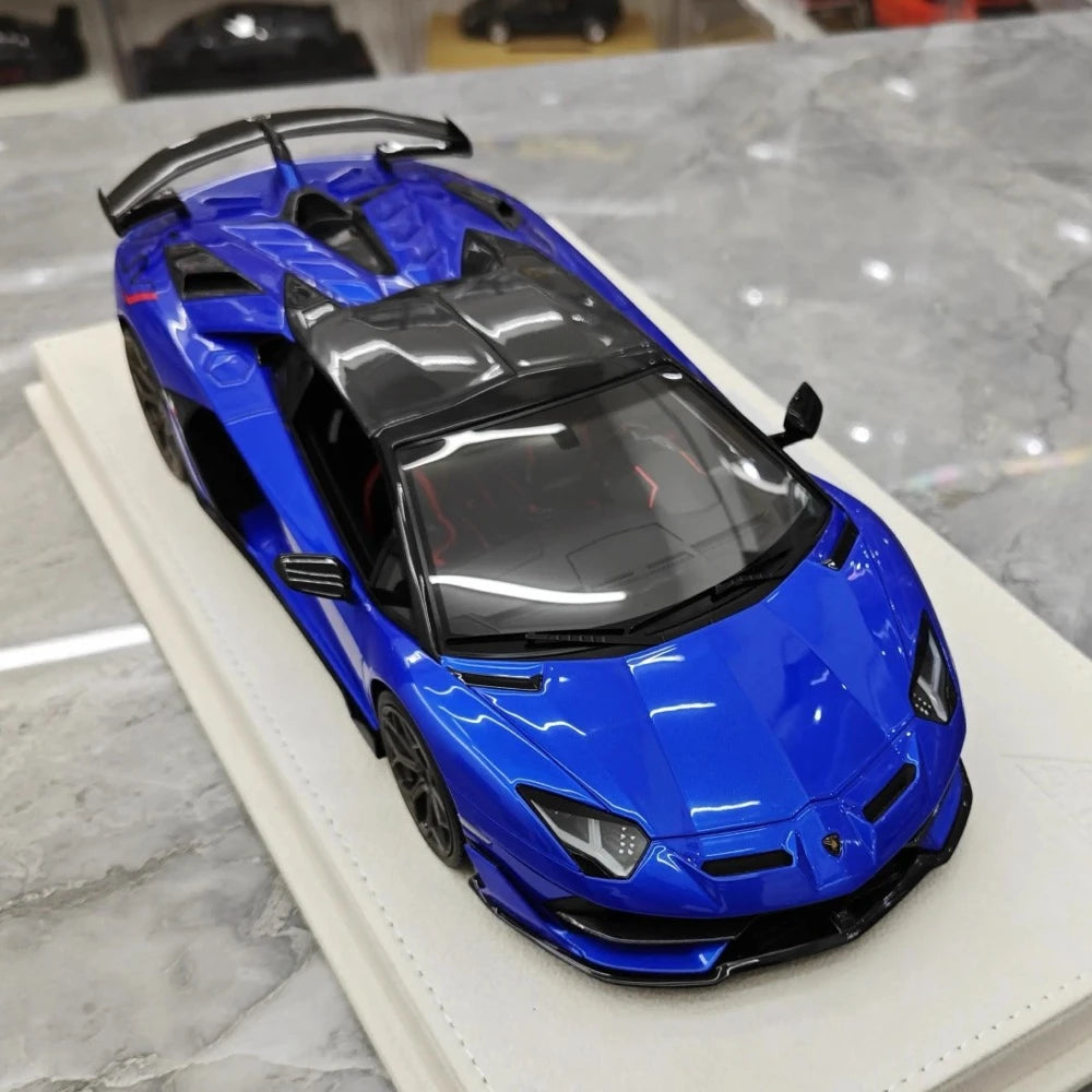 [Make Up] 1:18 Lamborghini 2019 Aventador SVJ Roadster Blue Model Car Resin