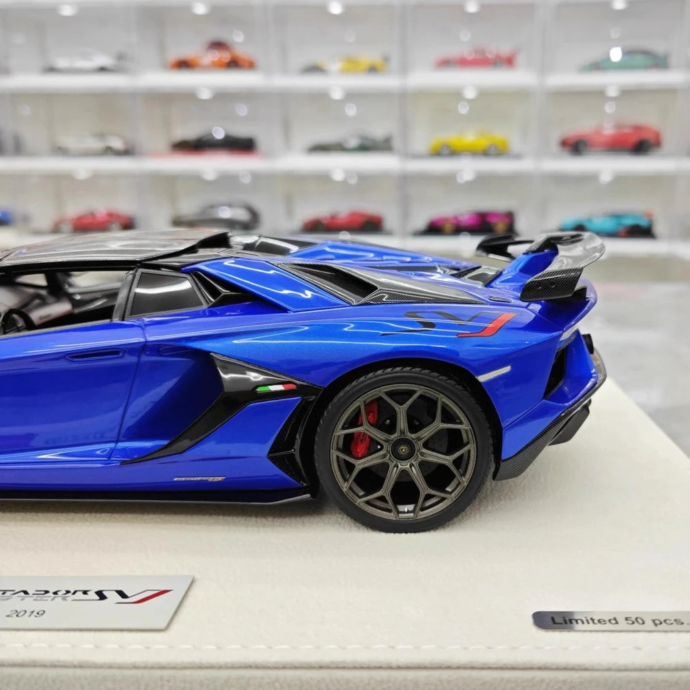 [Make Up] 1:18 Lamborghini 2019 Aventador SVJ Roadster Blue Model Car Resin
