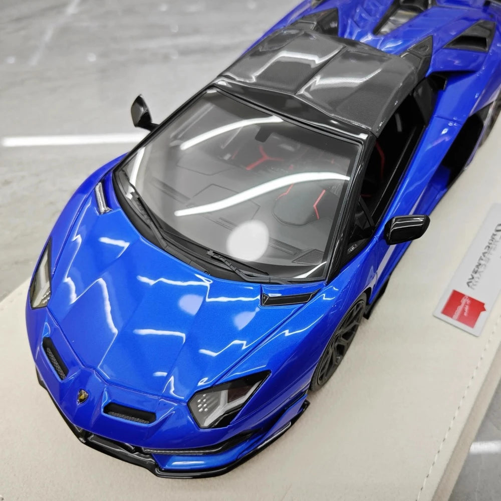 [Make Up] 1:18 Lamborghini 2019 Aventador SVJ Roadster Blue Model Car Resin
