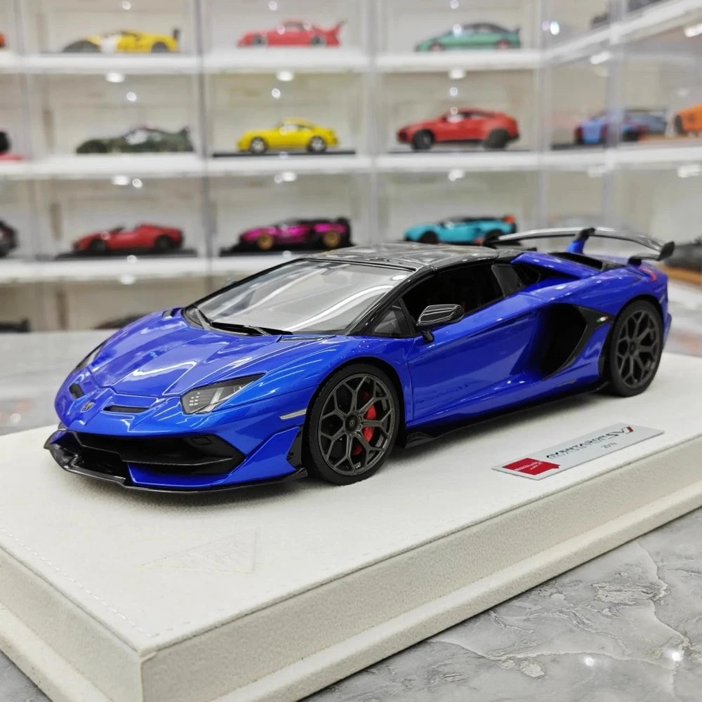 [Make Up] 1:18 Lamborghini 2019 Aventador SVJ Roadster Blue Model Car Resin