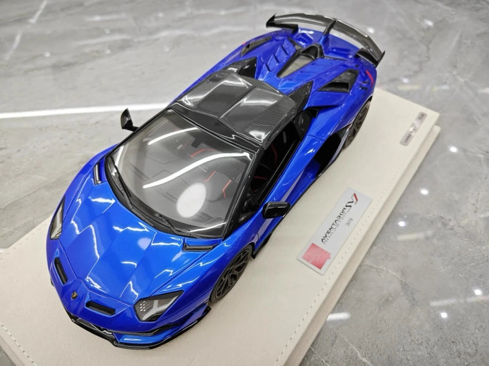 [Make Up] 1:18 Lamborghini 2019 Aventador SVJ Roadster Blue Model Car Resin