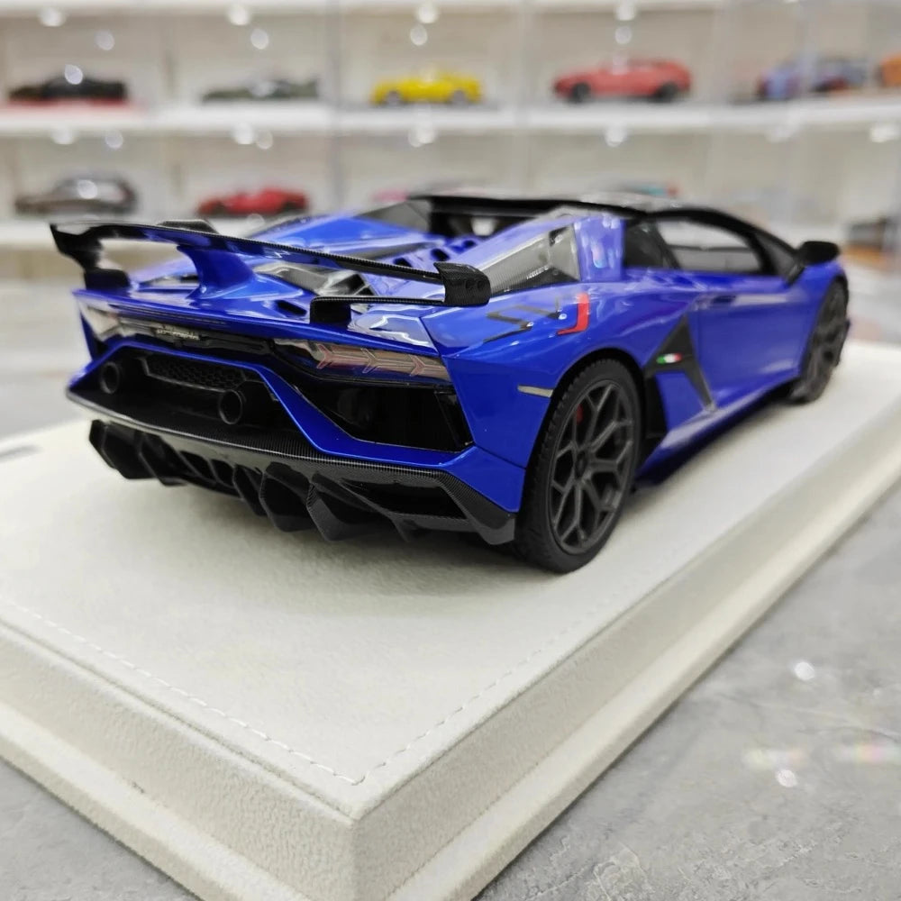 [Make Up] 1:18 Lamborghini 2019 Aventador SVJ Roadster Blue Model Car Resin