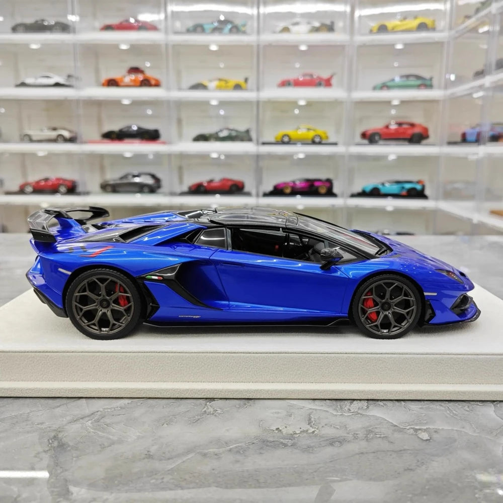 [Make Up] 1:18 Lamborghini 2019 Aventador SVJ Roadster Blue Model Car Resin