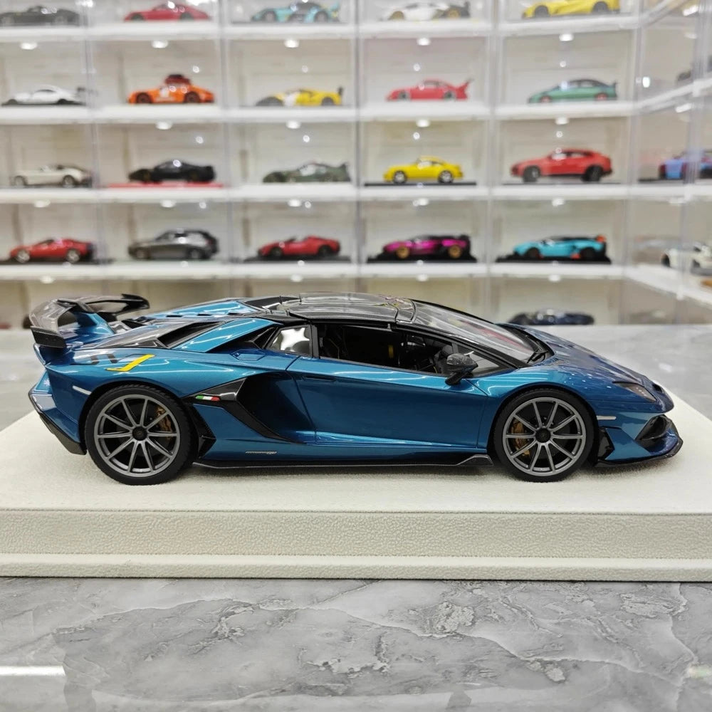 [Make Up] 1:18 Lamborghini 2019 Aventador SVJ Roadster Cyan Model Car Resin