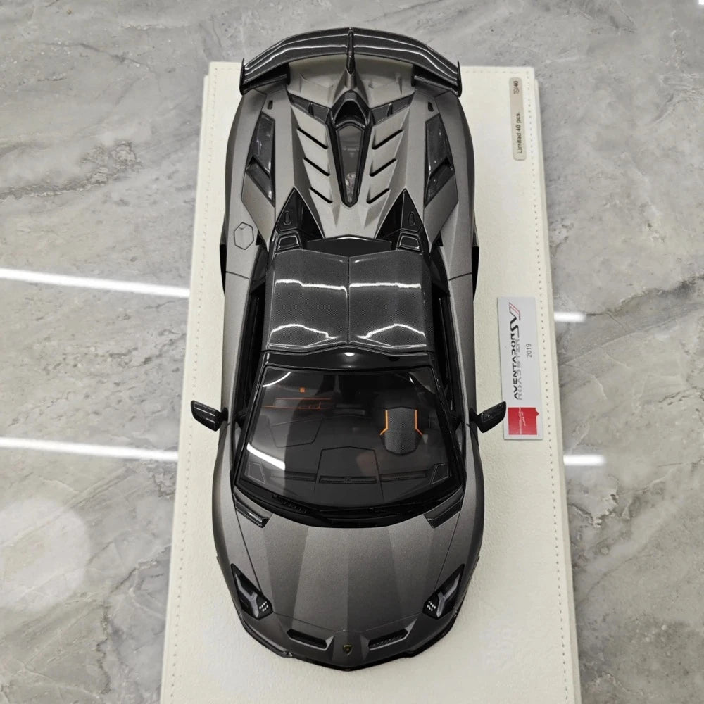 [Make Up] 1:18 Lamborghini 2019 Aventador SVJ Roadster Gray Model Car Resin