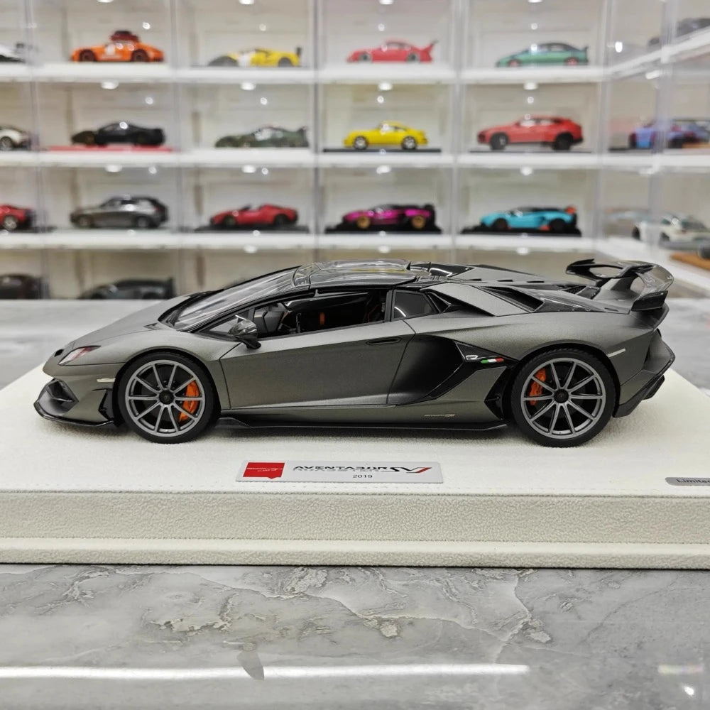 [Make Up] 1:18 Lamborghini 2019 Aventador SVJ Roadster Gray Model Car Resin
