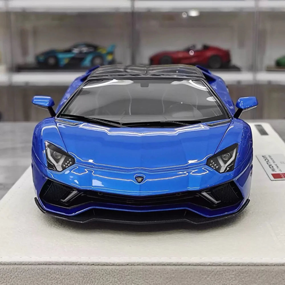 [Make Up] 1:18 Lamborghini 2021 Aventador LP780-4 Ultimae Roadster blu modellino di auto resina