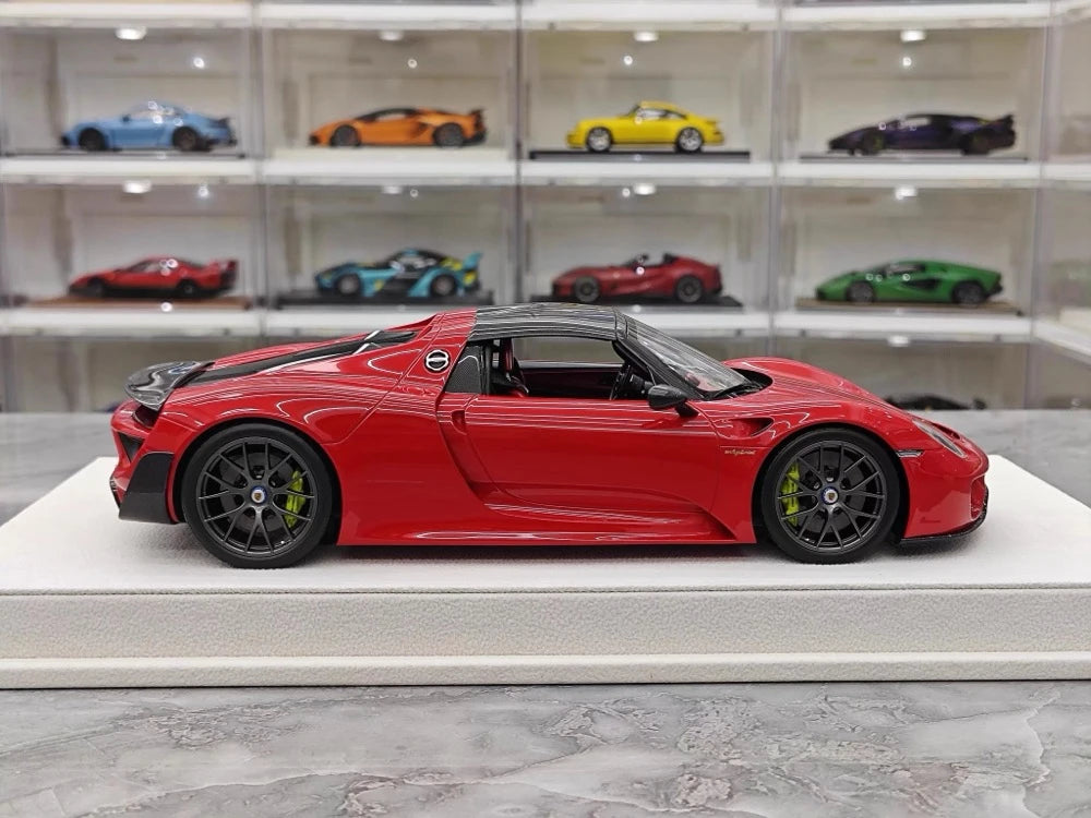 [Make Up] 1:18 Porsche 2011 918 Spyder rood & zwart modelauto Hars