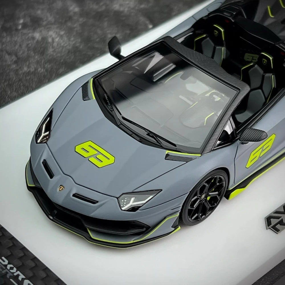 [Make Up] 1:43 Lamborghini 2018 Aventador SVJ 63 Gray Model Car Resin