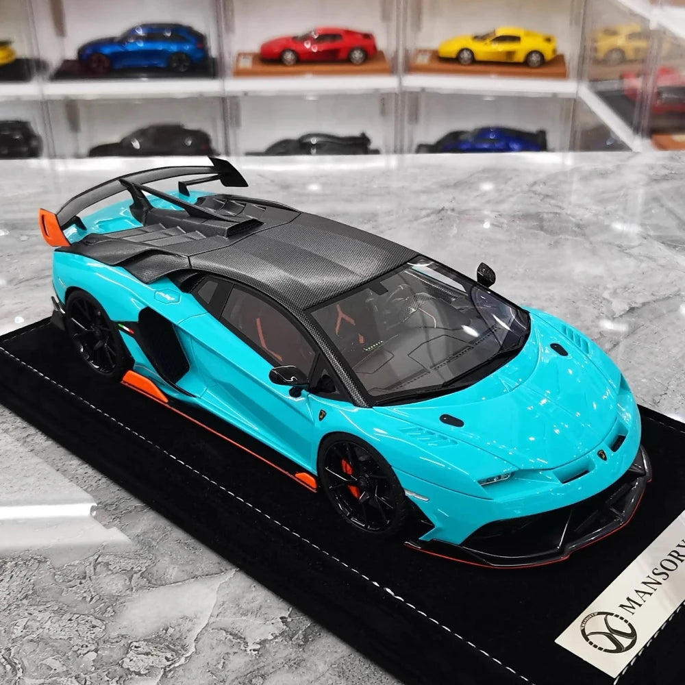 [Mansory] 1:18 Lamborghini 2020 Aventador SVJ Cabrera Blue Model Car Resin