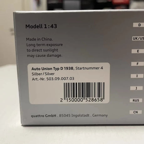 [Minichamps] 1:43 Audi 1938 Auto Union Typ D #4 Model Car Die-Cast