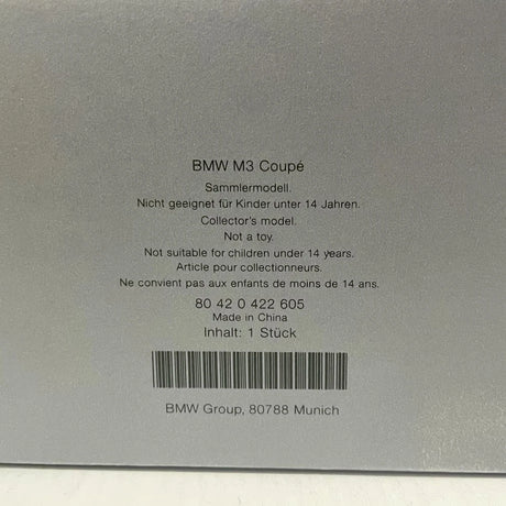 [Minichamps] 1:43 BMW 2007 E92 M3 Coupe Silver Model Car Die-Cast