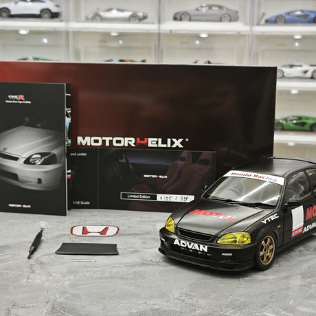 MotorHelix Honda 1997 Civic Type R EK9 Motul Black 1:18 – Modello da collezione pressofuso