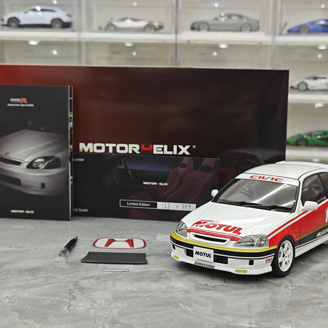 MotorHelix Honda 1997 Civic Type R EK9 Motul White 1:18 – Modello da collezione pressofuso