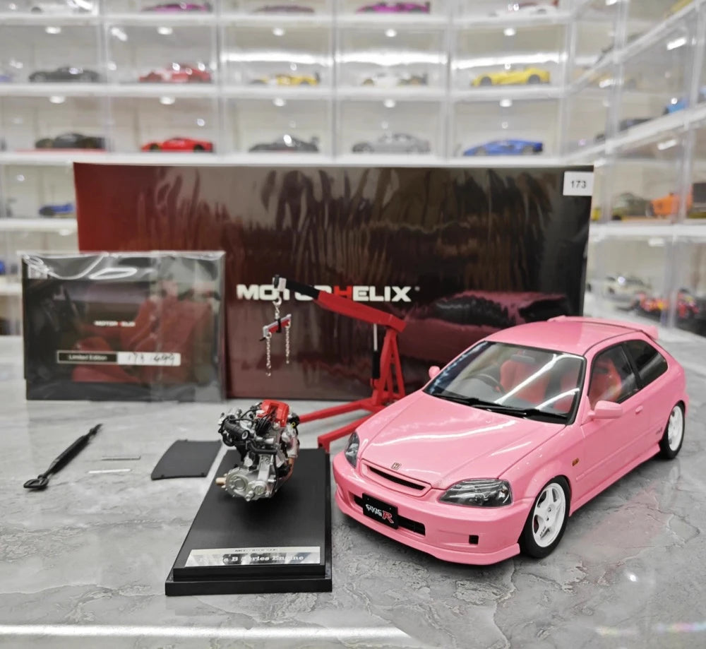 [MotorHelix] 1:18 Honda 1997 Civic Type R EK9 Pink Model Car Die-Cast