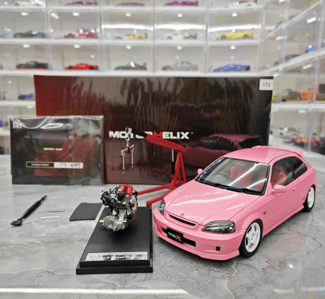 [MotorHelix] 1:18 Honda 1997 Civic Type R EK9 Pink Model Car Die-Cast