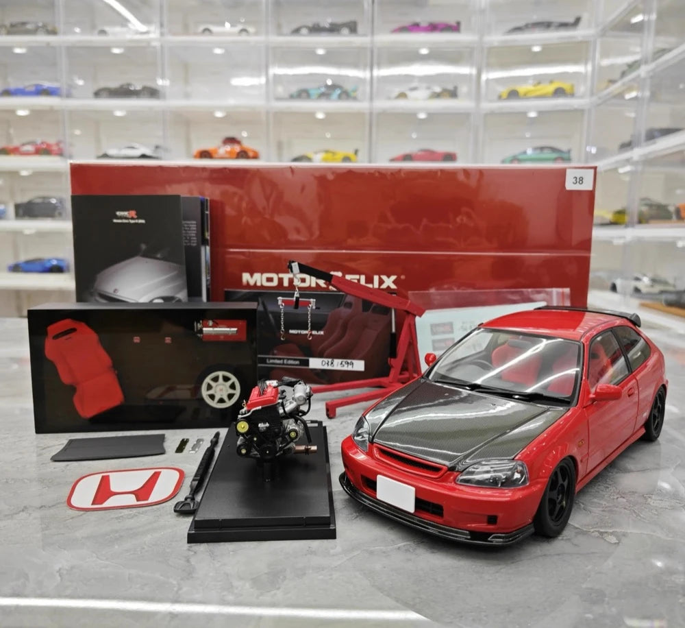 [MotorHelix] 1:18 Honda 1997 Civic Type R EK9 rouge & noir voiture miniature Die-Cast