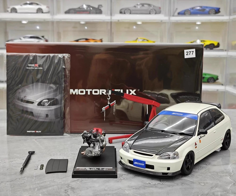 [MotorHelix] 1:18 Honda 1997 Civic Type R EK9 White & Black Model Car Die-Cast