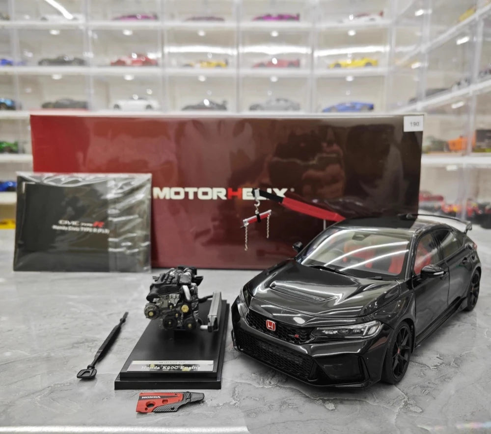 [MotorHelix] 1:18 Honda 2023 Civic Type R Black Model Car Die-Cast