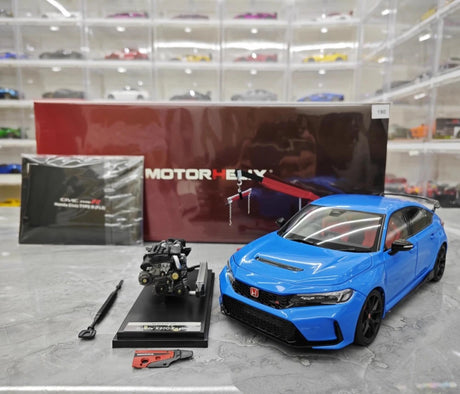 [MotorHelix] 1:18 Honda 2023 Civic Type R Blue Model Car Die-Cast