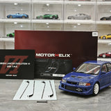 MotorHelix Mitsubishi 2000 Lancer Evolution VI GSR Tommi Makinen Edition Blue 1:18 – Sammelobjekt aus Druckguss