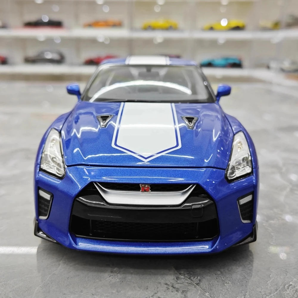 [MotorHelix] 1:18 Nissan 2019 GT-R R35 50th Anniversary bleu voiture miniature Die-Cast