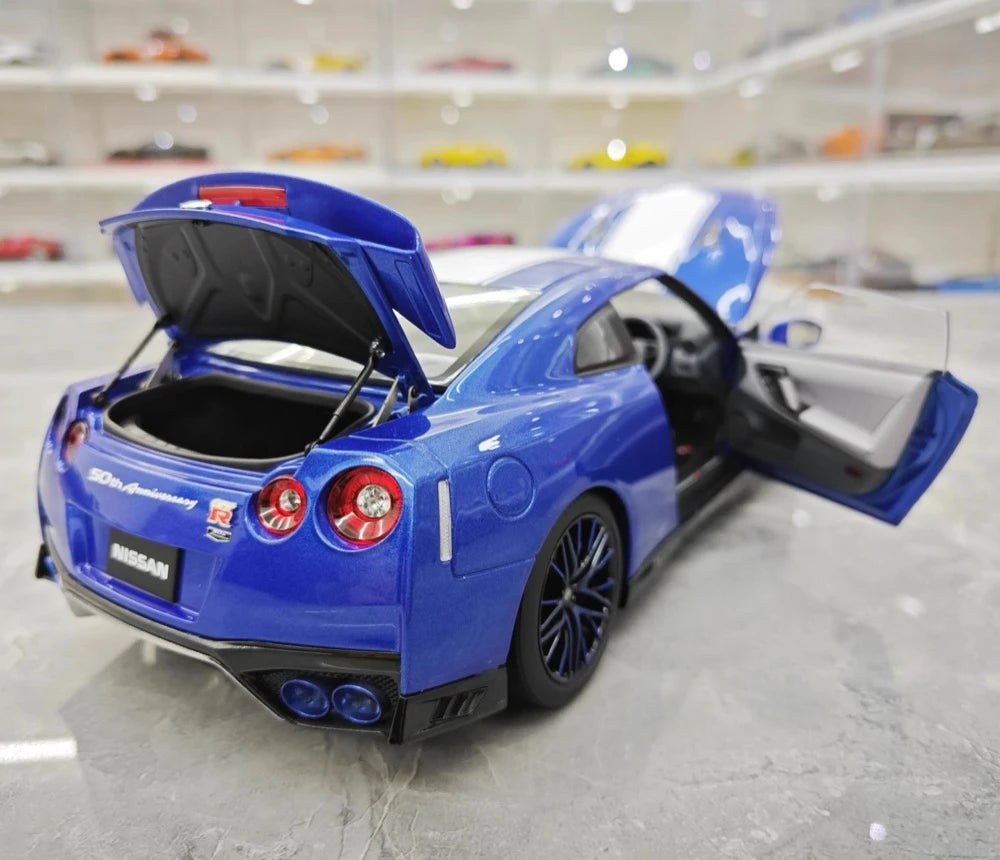 [MotorHelix] 1:18 Nissan 2019 GT-R R35 50th Anniversary bleu voiture miniature Die-Cast