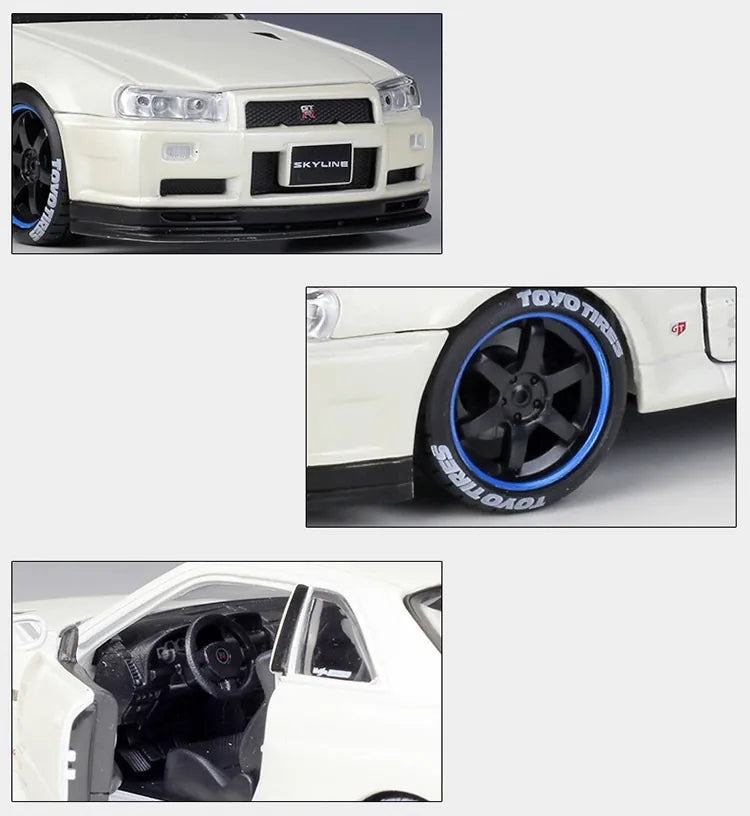 1:24 Nissan 1999 Skyline GT-R R34 Die Cast Model Car