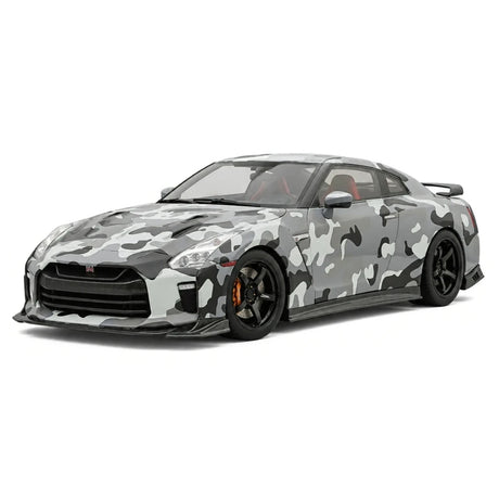 نموذج واحد Nissan 2007 GT-R R35 1:18 التمويه الرمادي – راتنج نموذجي قابل للجمع