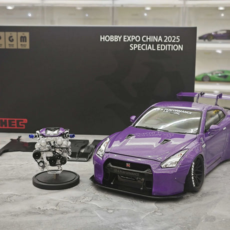 PGM Nissan 2007 GT-R R35 LB ووركس بنفسجي 1:18 – نموذج معدني قابل للجمع من القالب المصبوب