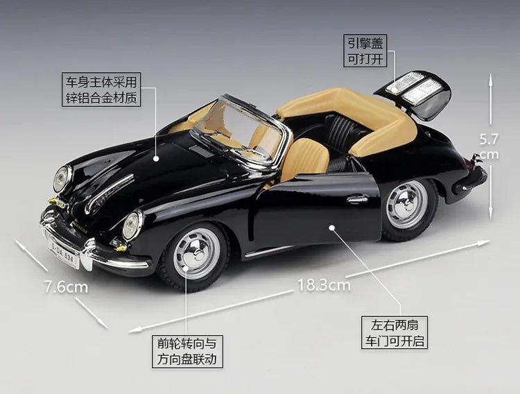1:24 Porsche 1961 356B Cabriolet Die Cast Model Car