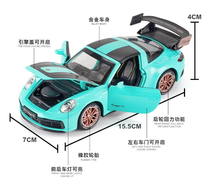 1:32 Porsche 2021 911 Targa 4S Racing Die Cast Model Car
