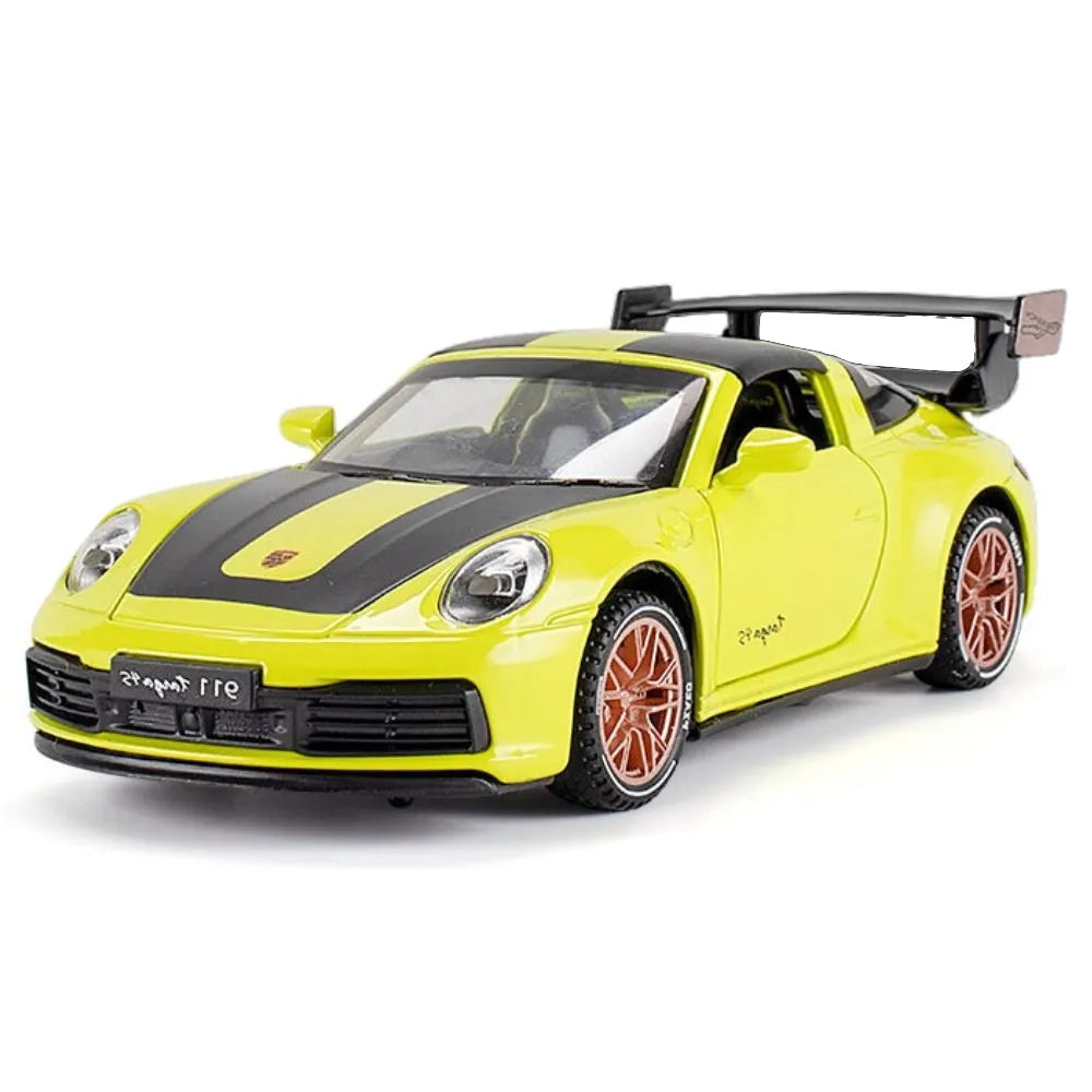 1:32 Porsche 2021 911 Targa 4S Racing Yellow Die Cast Model Car