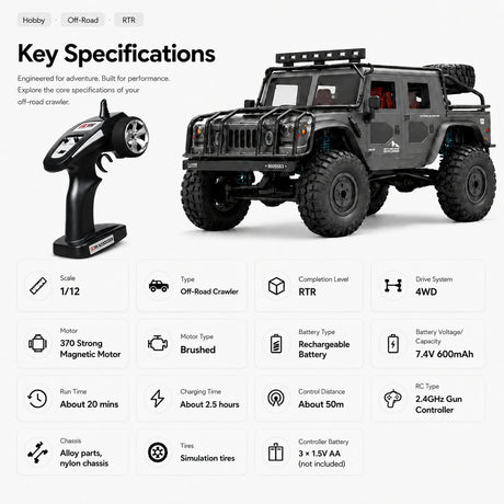 1:12 Hummer H1 للطرق الوعرة Truck 4WD RTR سيارة تحكم عن بعد