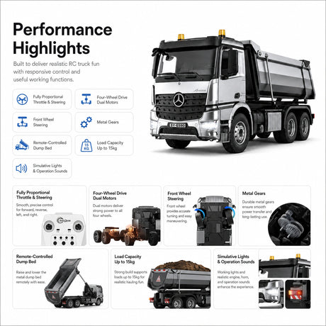 1:20 Mercedes-Benz Arocs Dump Truck RTR سيارة تحكم عن بعد