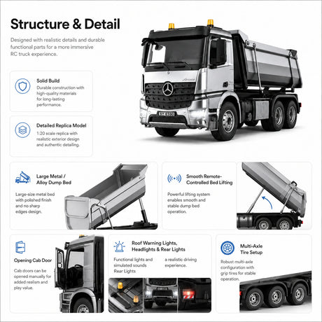 1:20 Mercedes-Benz Arocs Dump Truck RTR سيارة تحكم عن بعد