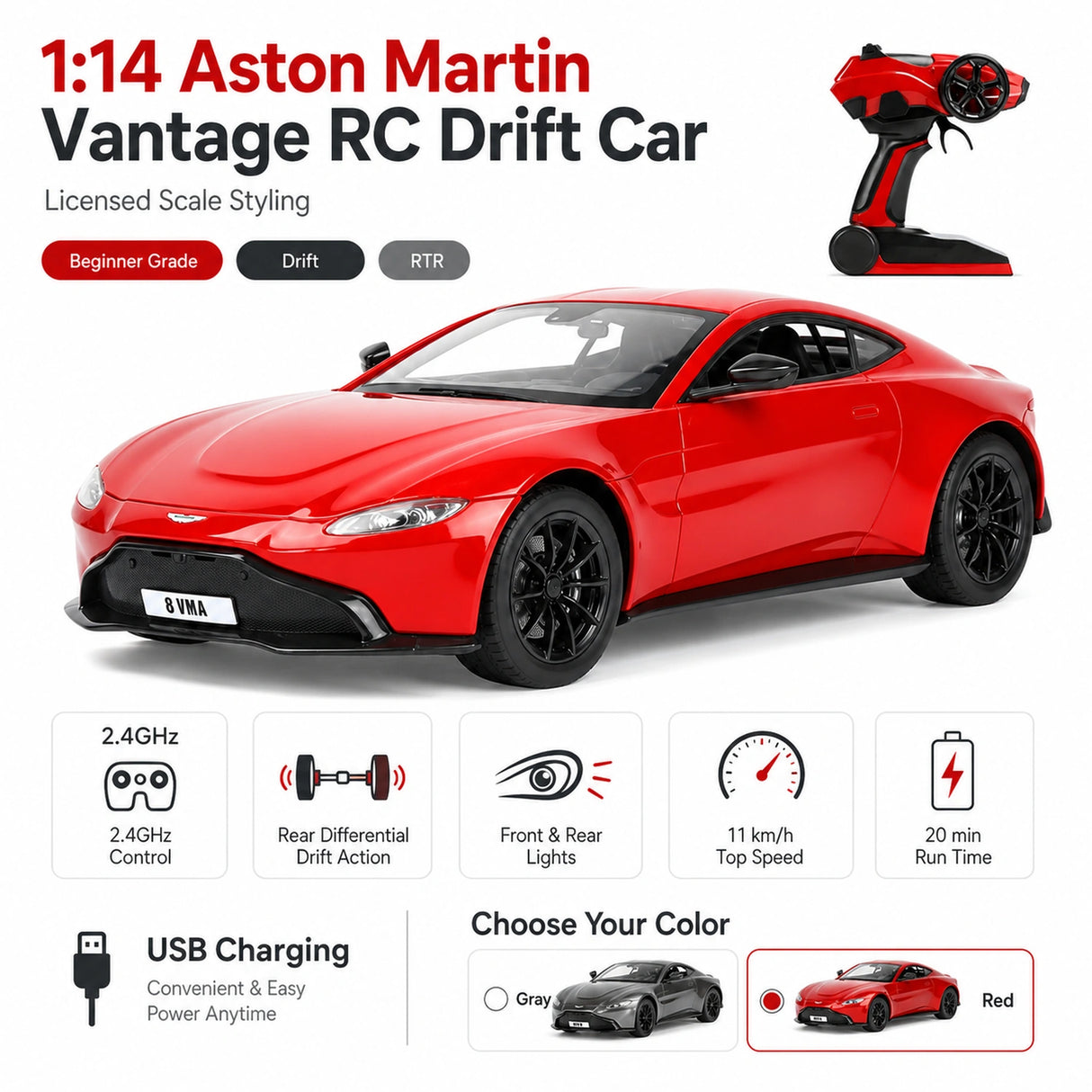 1:14 Escala Aston Martin RC Sports Car RC Car