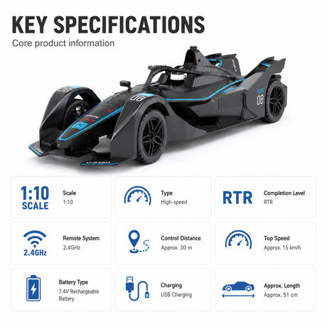 1:10 المقياس F1 RC Racing Car – 2.4GHz High-Speed Drift with LED Lights RC Car
