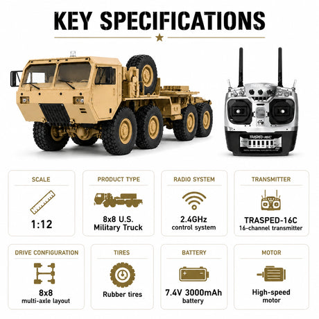 1:12 المقياس High-Imitation U.S. Military Truck 8x8 RC Car RC Car