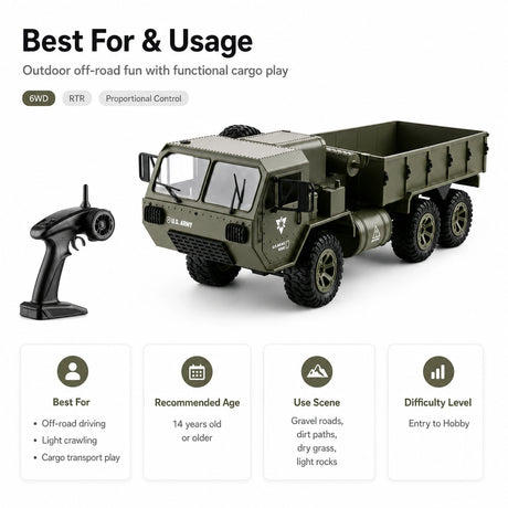 1:16 Military للطرق الوعرة Truck 6WD RTR سيارة تحكم عن بعد