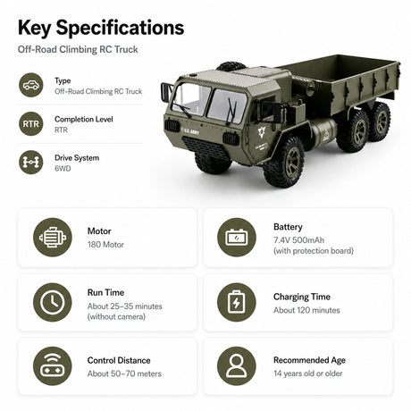 1:16 Military للطرق الوعرة Truck 6WD RTR سيارة تحكم عن بعد