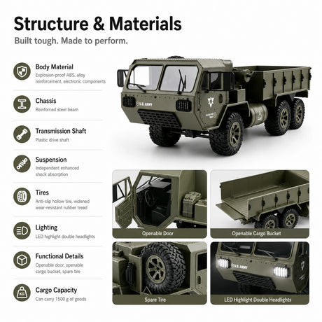 1:16 Military للطرق الوعرة Truck 6WD RTR سيارة تحكم عن بعد