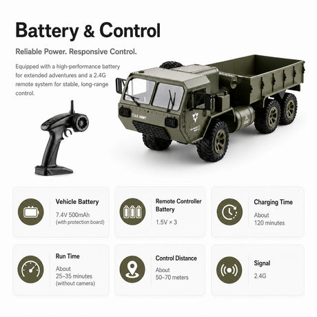 1:16 Military للطرق الوعرة Truck 6WD RTR سيارة تحكم عن بعد