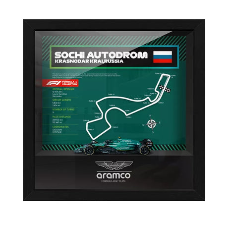 Aston Martin F1 Mapa del Circuito Fernando Alonso Exhibición de coches en miniatura enmarcada