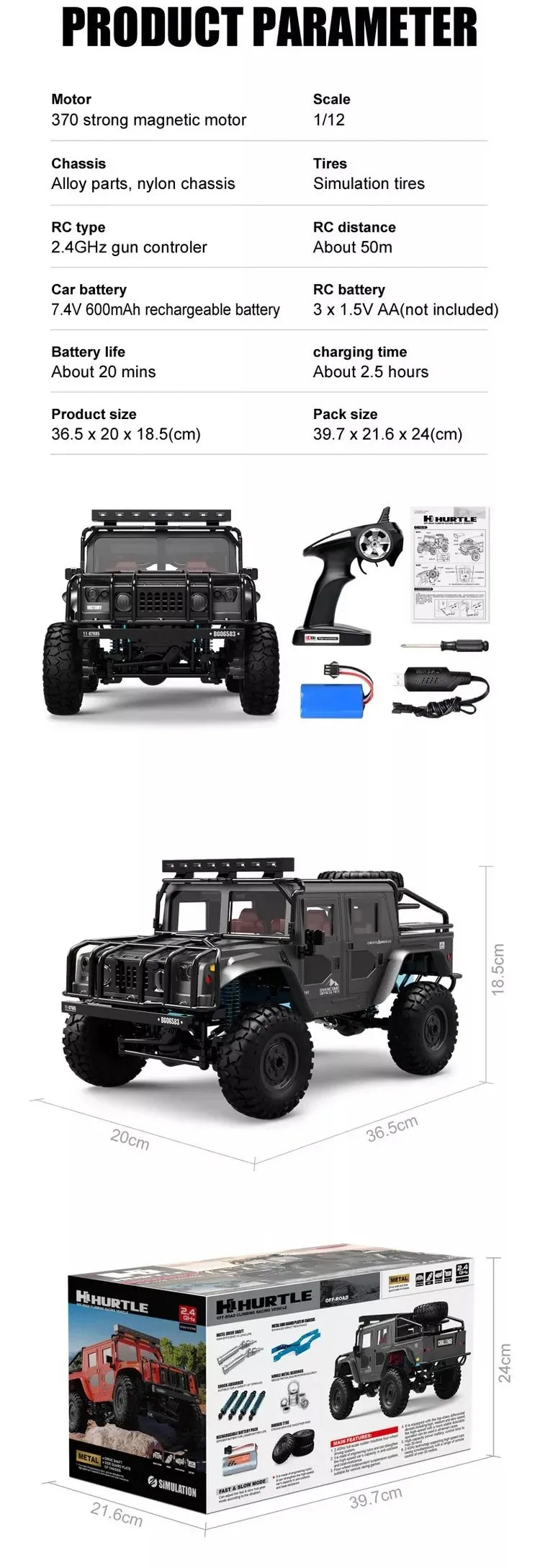1:12 R/C STK-012 2.4G Mil-Spec Hummer H1 Off-Road Climb Car RC Car