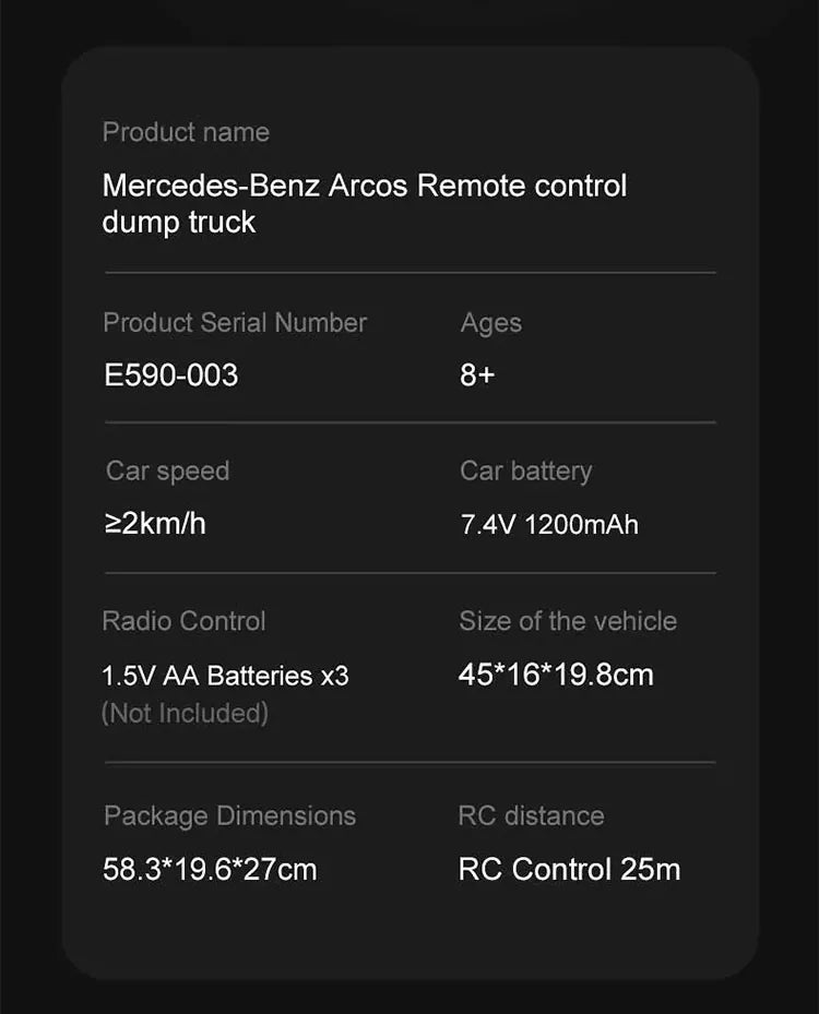 1:20 R/C STK-013 2.4G Mercedes Benz Arocs Remote Control Dump Truck RC Car