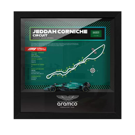 Aston Martin F1 Mapa del Circuito Fernando Alonso Exhibición de coches en miniatura enmarcada