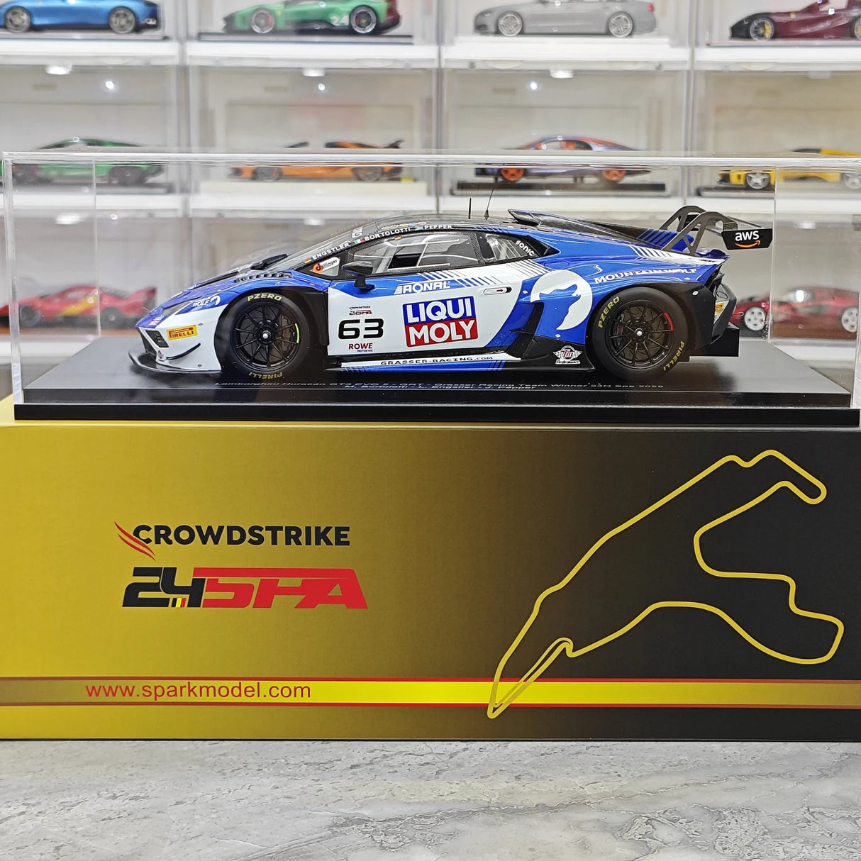 Lamborghini 2025 Huracan GT3 EVO2 #63 1:18 Voittaja 24h Spa hartsikeräilymalli Spark :ltä – katso 14