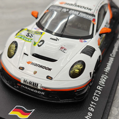 Porsche 2025 911 992 GT3 R Hankook Competition 9. sija #55 1:43 24h Nürburgringin hartsikeräilymalli Spark - katso 11