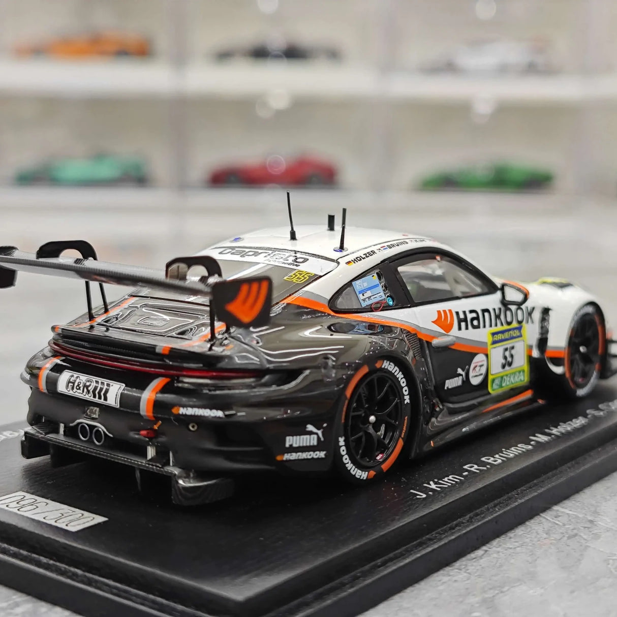 Porsche 2025 911 992 GT3 R Hankook Competition 9위 #55 1:43 24시간 뉘르부르크링 수지 수집 모델 Spark - 뷰 8